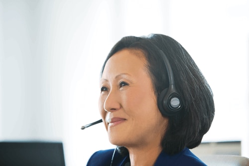 Woman wearing headset